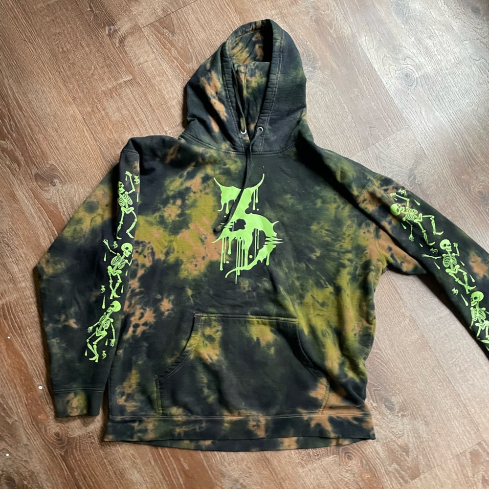 Tie-Dye Hoodie with Neon Skeleton Design